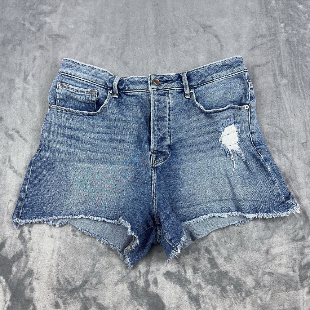 Good American Light Blue Distressed Denim Shorts